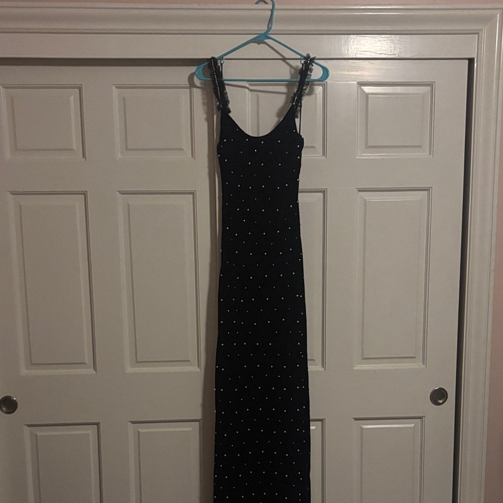 LoveShackFancy Navy Polka Dot Maxi Dress